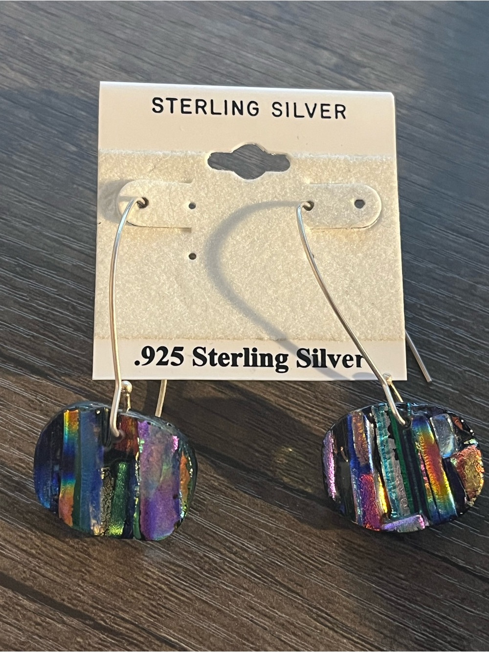 .925 Sterling Silver Multicolor Dichroic Glass Drop Earrings